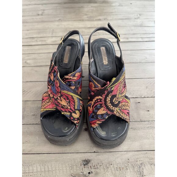 DRIES VAN NOTEN Tapestry Floral Jacquard Strappy Wedge Heel Sandals Size 36.5 - Picture 3 of 8